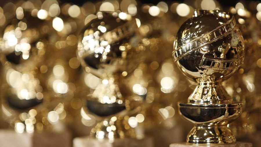 FILE - In this Jan.. 6, 2009, file photo, Golden Globe statuettes are seen during a news conference at the Beverly Hilton Hotel in Beverly Hills, Calif. (AP Photo/Matt Sayles, File)