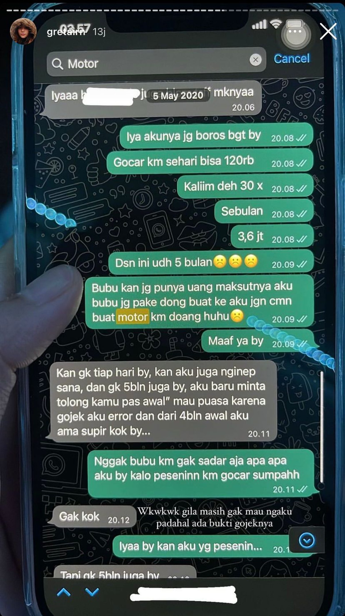 7 Foto Isi Chat Gaga Muhammad Minta Bayarin ke Laura Anna