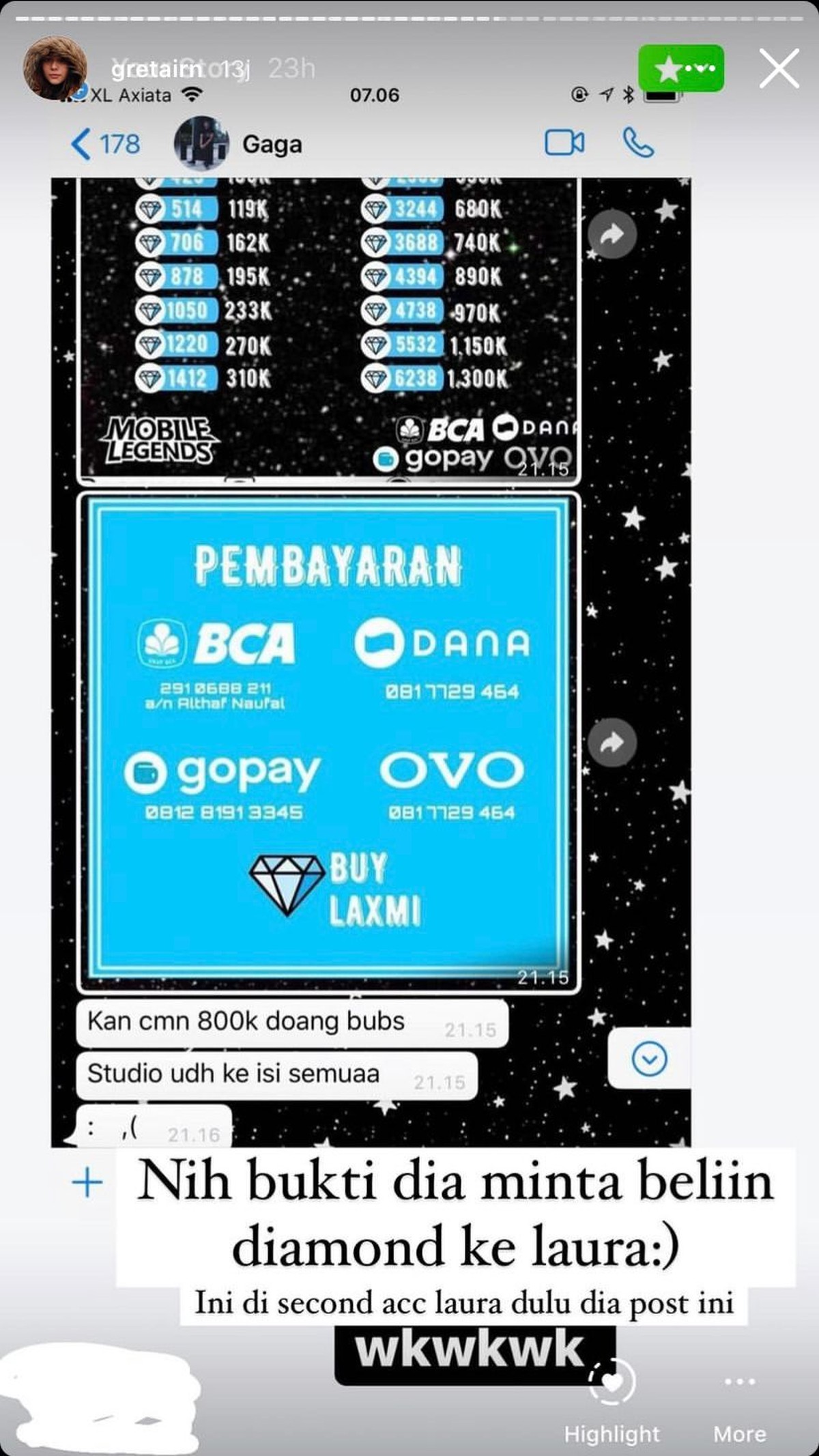 7 Foto Isi Chat Gaga Muhammad Minta Bayarin ke Laura Anna