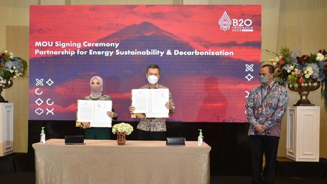 Pertamina meneken empat MoU dalam merealisasikan langkah strategis untuk program keberlanjutan energi dan dekarbonisasi terkait B20 Taks Force Energy.