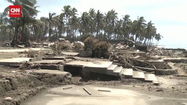 The Appearance of Tonga after the Mountain Eruption and Tsunami