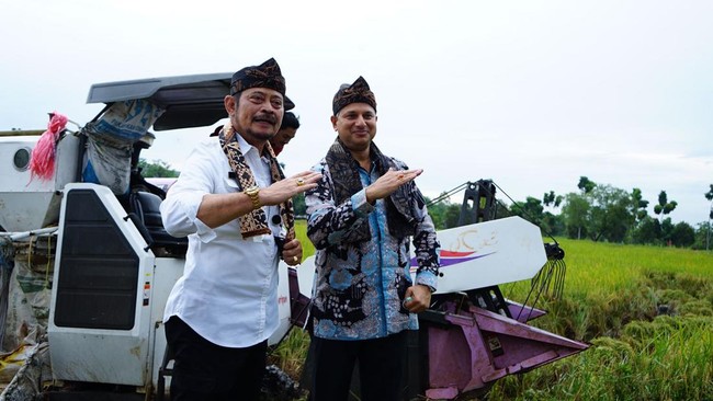 Menteri Pertanian Syahrul Yasin Limpo bersama perwakilan FAO Indonesia melakukan panen awal tahun 2022 di Karawang dan memastikan stok beras nasional aman.