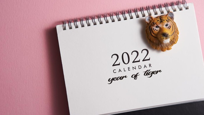 2022 year of tiger, handmade craft of tiger head magnet refrigerator on 2022 calendar