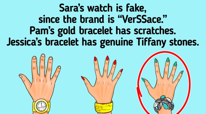 Tangan Jessica menunjukkan bahwa ia yang paling kaya karena ia pakai gelang batu tifani asli. (Foto: brightside.me)