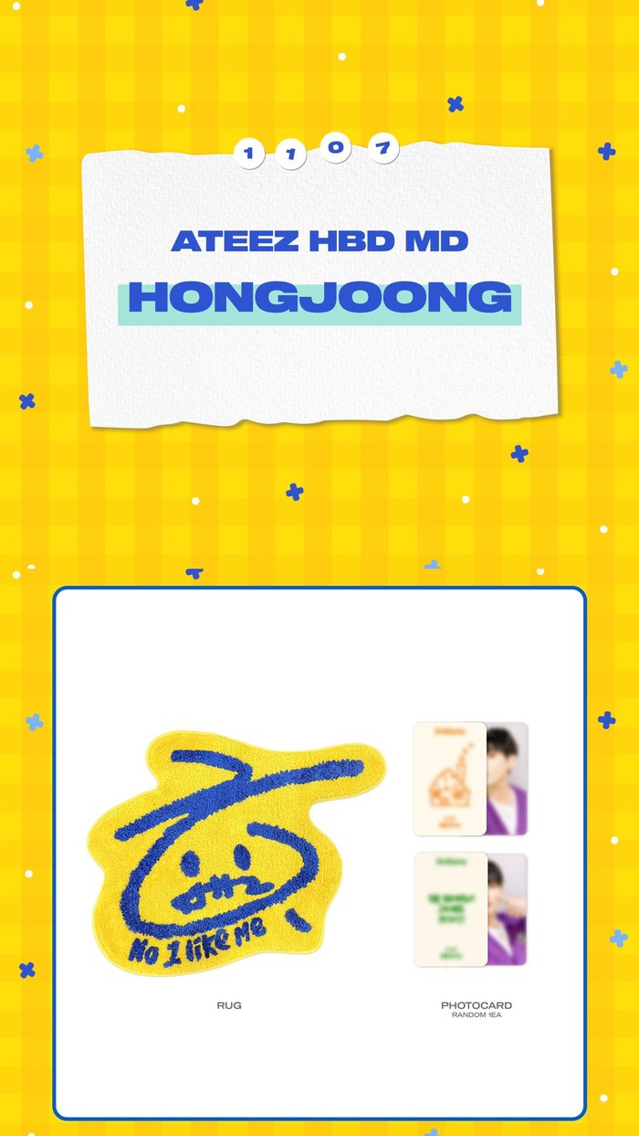 Pada 7 November dirilis merchandise ulang tahun sang leader yang berupa karpet atau rug. Dalam ATEEZ HBD MD versi Hong Joong ini karpet yang dijual berbentuk tanda tangannya lho, Beauties!/ Foto: twitter.com/ATEEZofficial