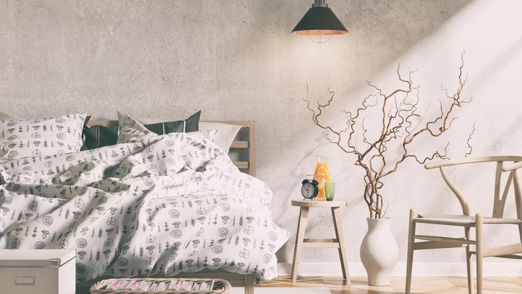 Ilustrasi kamar tidur industrialis