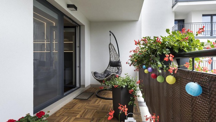 Home terrace with wooden floor and chair