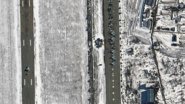 A satellite image shows an overview of helicopter deployments at Valuyki, Russia February 15, 2022. Picture taken February 15, 2022. Maxar Technologies/Handout via REUTERS ATTENTION EDITORS - THIS IMAGE HAS BEEN SUPPLIED BY A THIRD PARTY. NO RESALES. NO ARCHIVES. MANDATORY CREDIT. DO NOT OBSCURE LOGO