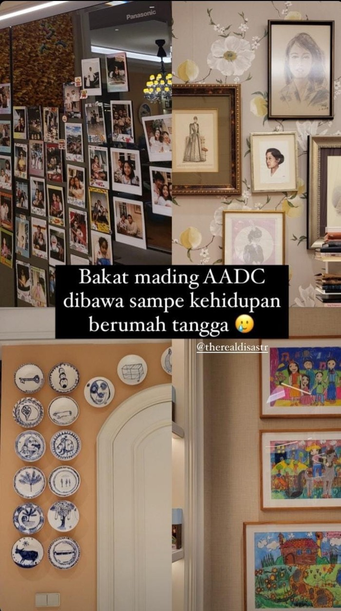 Ada banyak pajangan yang menghiasi dinding rumah pemeran Cinta AADC ini. Selain koleksi piring aestheticsnya, ia juga memajang lukisan dan foto-foto. Tentu saja hal ini menambah kesan unik dan cantik rumahnya bukan? (Foto: Instagram.com/biasalahanakmuda)