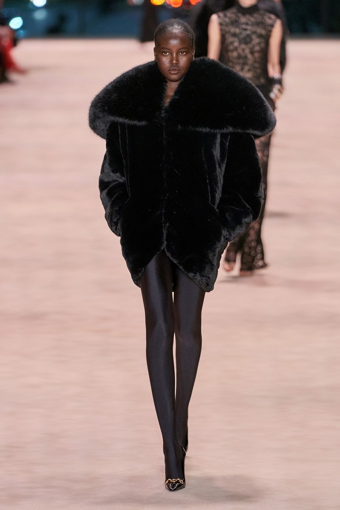 The short cut and wide collar become a faux fur coat model that feels more wearable. Photo: Alessandro Lucioni/Go Runway/Vogue