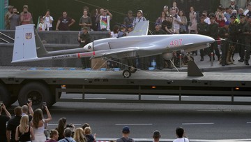 FILE - A Turkish-made Bayraktar TB2 drone is seen during a rehearsal of a military parade dedicated to Independence Day in Kyiv, Ukraine, Friday, Aug. 20, 2021. The Russian invasion of Ukraine is the largest conflict that Europe has seen since World War II, with Russia conducting a multi-pronged offensive across the country. The Russian military has pummeled wide areas in Ukraine with air strikes and has conducted massive rocket and artillery bombardment resulting in massive casualties. (AP Photo/Efrem Lukatsky, File)