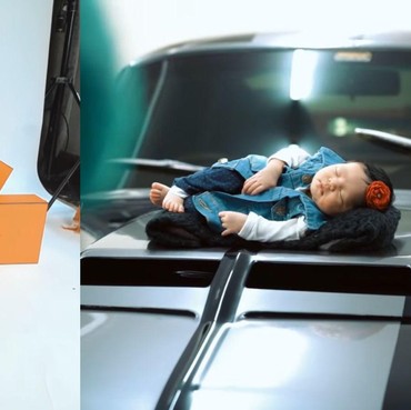 8 Potret Newborn Ameena, Pose di Tumpukan Kotak Hermes & di Atas Mobil Mewah