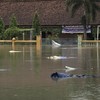 Banjir merendam gabah hasil panen milik petani di Desa Gebangsari, Tambak, Banyumas, Jateng, Selasa (15/3/2022). Sekitar 200 hektare padi siap panen dan 15 ton gabah yang telah dipanen rusak dan hilang terbawa banjir yang menggenangi delapan desa di