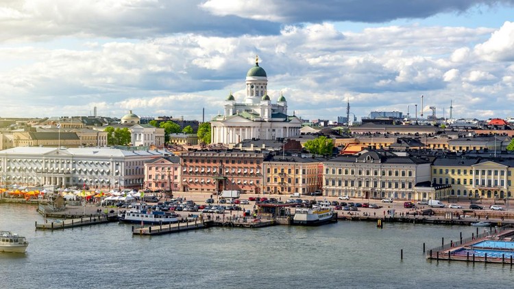 Ilustrasi Finlandia Helsinki cityscape and Helsinki Cathedral, Finland