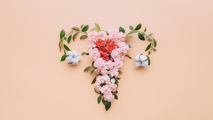 Abstract image of the uterus. female reproductive system made up of flowers and leaves. uterus conceptual image.