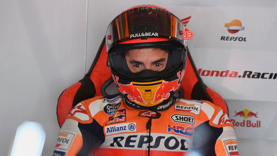 Marc Marquez PORTIMAO, PORTUGAL - APRIL 16: Marc Marquez of Spain and Repsol Honda Honda looks on in box during the MotoGP of Portugal - Free Practice at Autodromo Internacional Do Algarve on April 16, 2021 in Portimao, Portugal. (Photo by Mirco Lazzari gp/Getty Images)