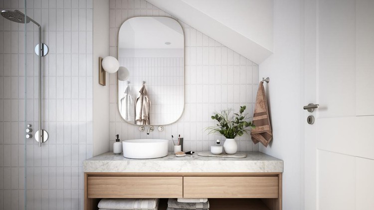Modern Bathroom Interior stock photo - 3d render
