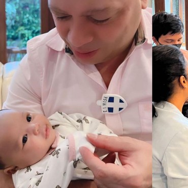 7 Momen Bahagia Raul Lemos Gendong Baby Ameena Cucu dari Aurel - Atta