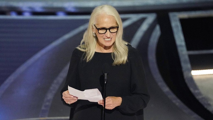 Jane Campion accepts the award for best director for 