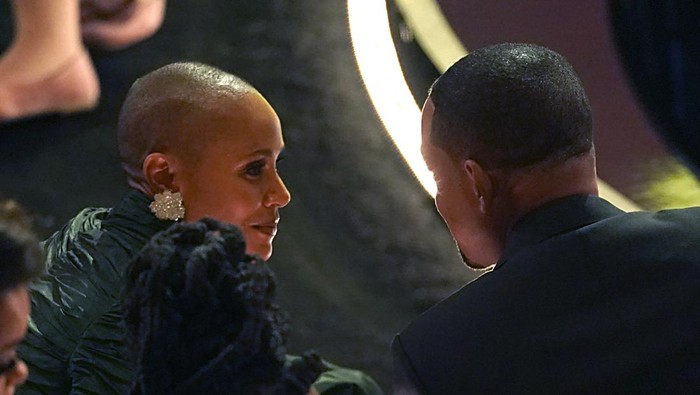 Jada Pinkett Smith, left, and Will Smith appear in the audience at the Oscars on Sunday, March 27, 2022, at the Dolby Theatre in Los Angeles. (AP Photo/Chris Pizzello)
