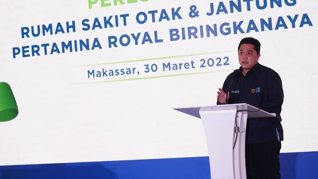 Menteri BUMN Erick Thohir mengapresiasi pembangunan RSOJ bernama Rumah Sakit Pertamina Royal Biringkanaya di Makassar, Sulawesi Selatan.