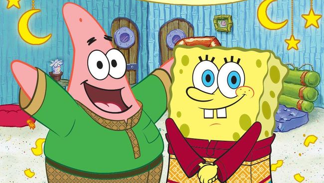Warga Bikini Bottom, Patrick Star dan SpongeBob SquarePants mengucapkan selamat Ramadan. 