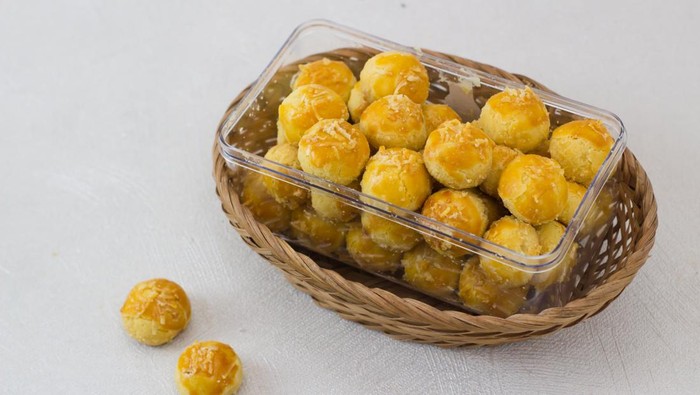 Homemade Indonesian pineapple tart cookies or Nastar served to celebrate Idul Fitri or Eid al Fitr.