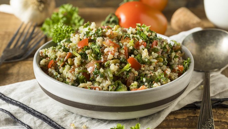 Healthy Organic Quinoa Tabouli Salad with Tomato and Cucumber