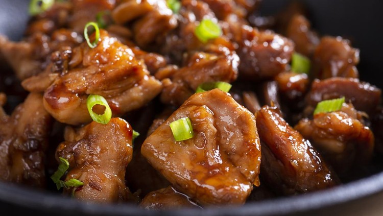 Stir-Fried Bourbon Chicken in a Wok