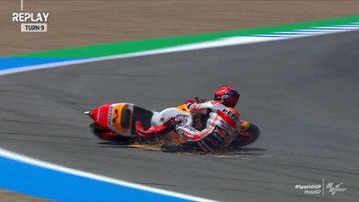 VIDEO: Marc Marquez Dua Kali Terjatuh di FP2 MotoGP Spanyol
