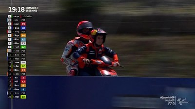 VIDEO: Momen Kocak Pedrosa Bonceng Marquez di MotoGP Spanyol