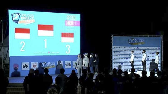 Indonesia merebut medali emas Piala Dunia Panjat Tebing dan juga menyapu bersih medali perak serta perunggu di nomor putra.