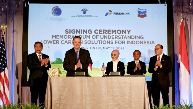 PT Pertamina (Persero) dan Chevron lewat Chevron New Ventures Pte. Ltd. mengumumkan kerja sama penjajakan potensi peluang bisnis rendah karbon di dalam negeri.