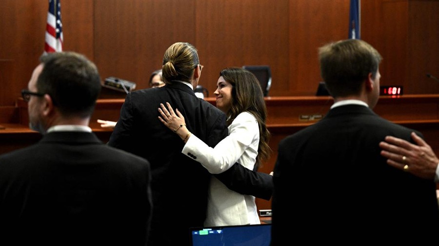 Attorney Camille Vasquez, attorney for actor Johnny Depp, appears in the courtroom at the Fairfax County Circuit Courthouse in Fairfax, Virginia on April 18, 2022. - Depp sued his ex-wife Amber Heard for libel in Fairfax County Circuit Court after she wrote an op-ed piece in The Washington Post in 2018 referring to herself as a public figure representing domestic abuse. (Photo by Steve Helber / POOL / AFP) (Photo by STEVE HELBER/POOL/AFP via Getty Images)