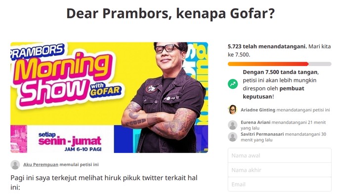 Terus Bertambah, Kini Hampir 6 Ribu Orang Tanda Tangani Petisi Online Tolak Gofar Hilman Jadi Penyiar Prambors