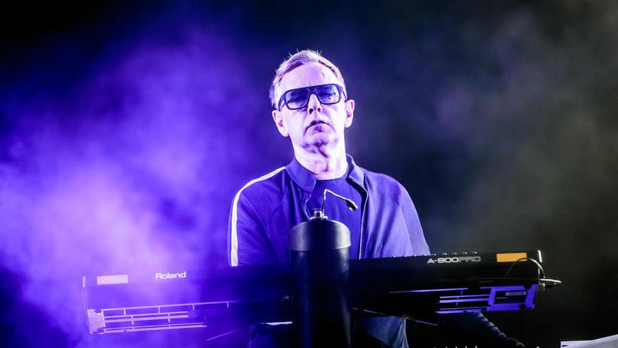 802145652 MILAN, ITALY - JUNE 27: Andrew Fletcher of English electronic band Depeche Mode performs on stage at Stadio San Siro on June 27, 2017 in Milan, Italy. (Photo by Sergione Infuso/Corbis via Getty Images)