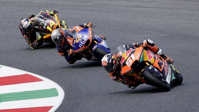 Pedro Acosta meraih kemenangan pertama musim ini setelah menang Moto2 Italia 2022 di Sirkuit Mugello, Minggu (29/5).