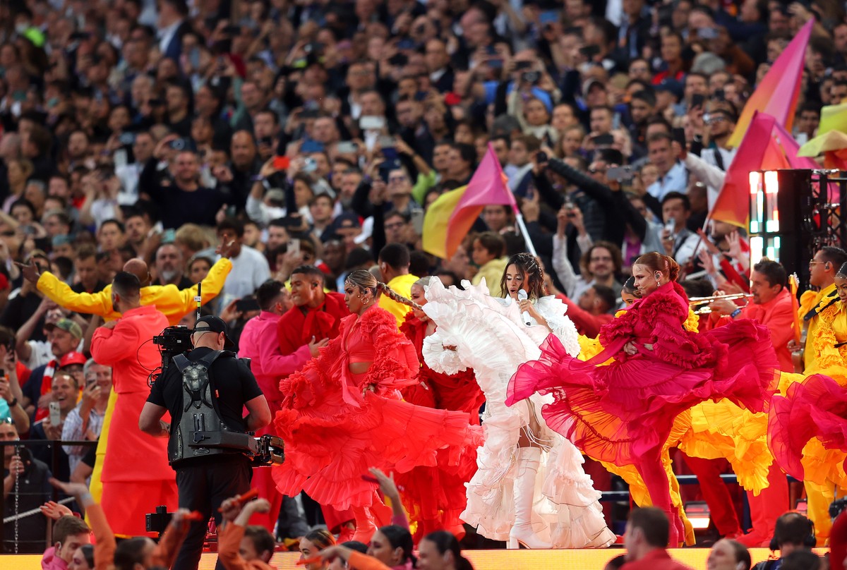 PARIS&comma; FRANCE - MAY 28&colon; Camila Cabello performs in the pre-match show prior to the UEFA Champions League final match between Liverpool FC and Real Madrid at Stade de France on May 28&comma; 2022 in Paris&comma; France&period; &lpar;Photo by Catherine Ivill&sol;Getty Images&rpar;