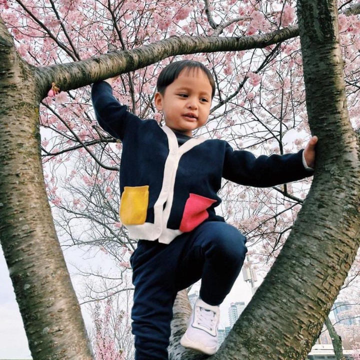 <p>Sejak dini, Arrasya memang selalu menampilkan tingkah laku yang tidak biasa dan pastinya mengundang tawa serta kegemasan para netizen. Seperti potret yang satu ini saat ia memanjat pohon di taman. (Foto: Instagram @tasyakamila)</p>