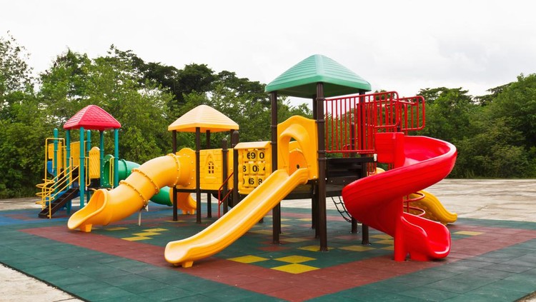 ilustrasi playground outdoor An image of a colorful children's playground, without children