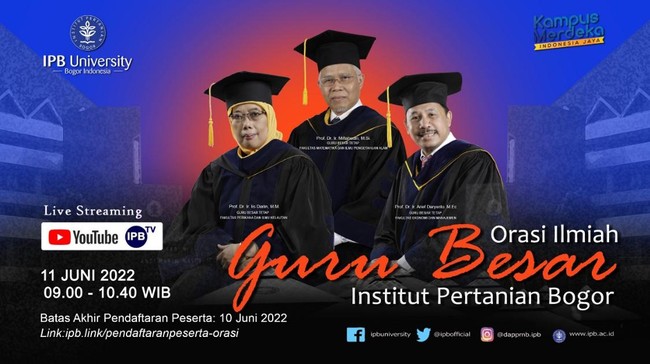 Tiga guru besar IPB akan menyampaikan orasi ilmiah, mulai dari soal strategi peningkatan budi daya ikan hias hingga strategi moderniasi di industri perunggasan.