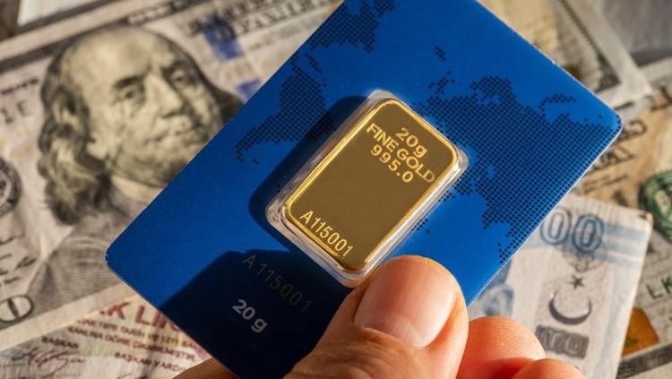 Global Financial Concept: Combination of mixed American US-Dollar currency, one hundred Turkish money, TL paper banknotes from Turkey and gold ingots. International stock market exchange rates as economic background with copy space.