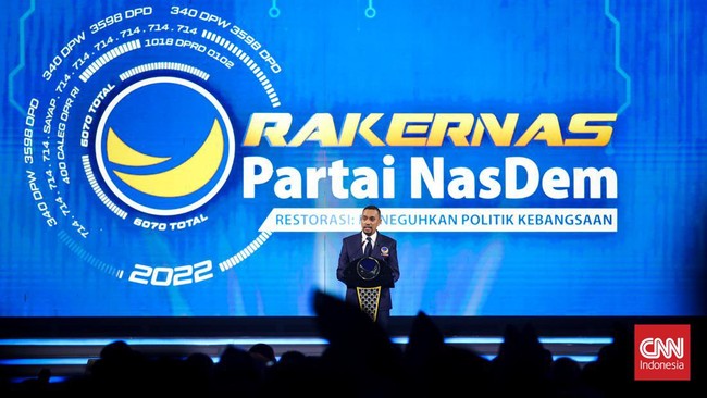 Rakernas NasDem diwarnai berbagai usulan nama calon presiden untuk diusung di Pilpres 2024. Nama Anies Baswedan dan Ganjar Pranowo dominan.