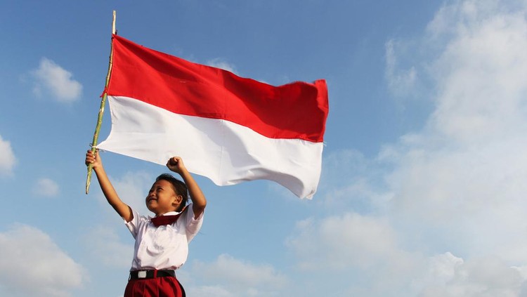 ilustrasi anak Student with Indonesian flag