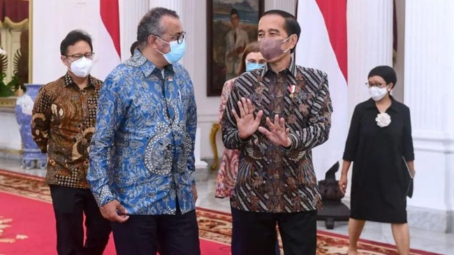 Dirjen WHO, Adhanom Ghebreyesus, menyoroti risiko gelombang baru Covid-19 hingga capaian Indonesia atasi pandemi saat menemui Jokowi.