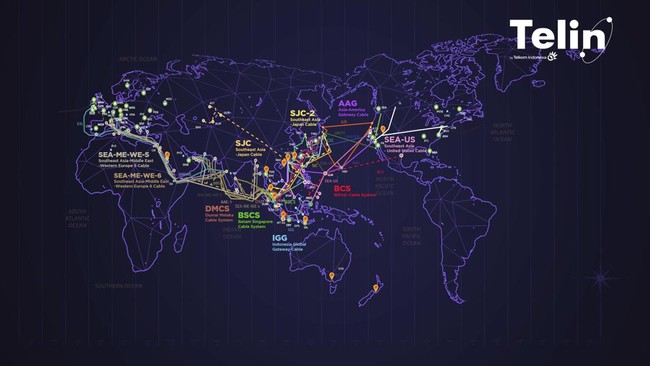 Telkom bersama Brisoft membangun Sistem Komunikasi Kabel Laut (SKKL) membentang dari Jakarta, Singapura, Balikpapan, Manado, Davao, Guam, sampai California.