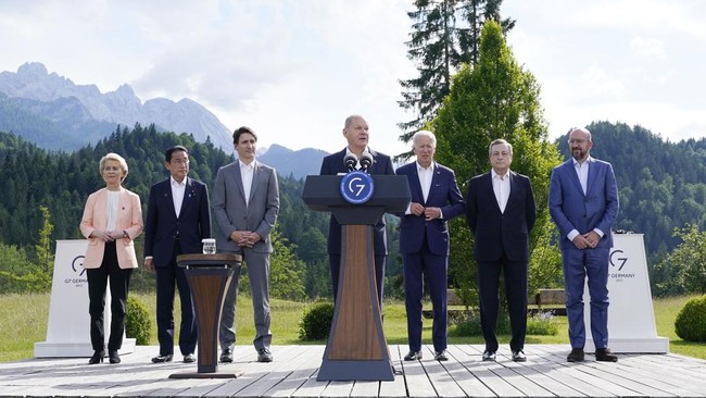 Pemimpin negara G7 menyuarakan kekhawatiran mereka atas rencana Rusia mengirimkan rudal yang mampu membawa senjata nuklir, Senin (27/6).