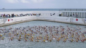 FOTO: Ramai-ramai Berenang untuk Solidaritas Ukraina