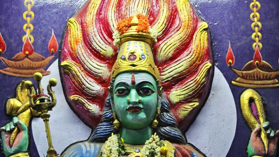 Figure of the Goddess Kali at the Kaliamman Kovil (Kali Amman Temple) in Batlagundu, Tamil Nadu, India, on May 15, 2022.  (Photo by Creative Touch Imaging Ltd./NurPhoto via Getty Images)