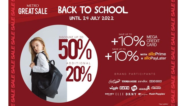 Metro Dept Store memberi diskon belanja besar-besaran untuk beragam produk merek terkenal. Diskon berlipat bisa didapat jika membayar dengan Allo Bank.